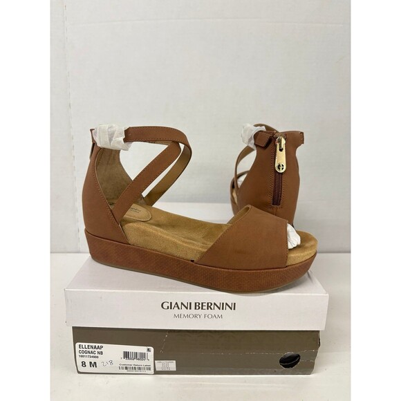 Giani Bernini Women's Ellenaa Cognac Nubuck Wedge Zipper Platform Sandals 7.5M - Picture 1 of 6
